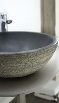 Sanijura Halo lavabo à poser rond 430 mm - pierre de lave graphite - sans trou de robinet - sans trop-plein