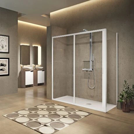 Novellini Lunes 2.0 2P 2 parties - porte de douche coulissante 1200 x 1950 mm - blanc - transparent (réglable 1140-1200 mm)