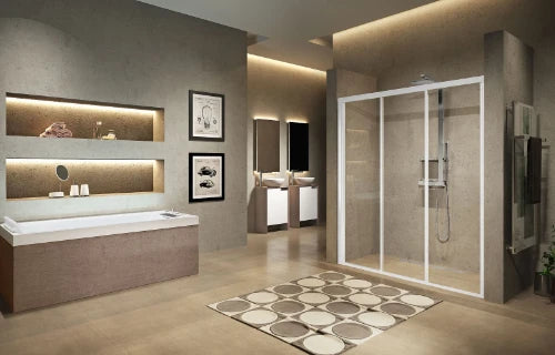 Novellini Lunes 2.0 3P 3-parties- porte de douche coulissante 900 x 1950 mm - blanc - transparent (réglable 840-900 mm)
