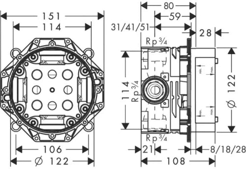 Axor iBox corps d'encastrement 3/4 universel pour bain et sets thermostatiques