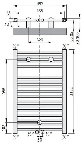 Procasa Balneo radiateur sèche-serviettes électrique 1181 x 495 mm - 600 Watt - RAL 9016 blanc signalisation