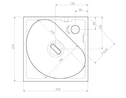 Clou Flush 5 lave-mains d'angle 270 x 270 x 100 mm - blanc - céramique - avec trou de robinet - sans trop-plein - avec bouchon