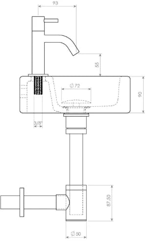 Clou InBe ensemble lave-mains 1 lave-mains céramique 280 x 265 x 90 mm - blanc - avec trou de robinet - avec robinet eau froide chromé - avec bouchon libre - avec siphon chromé