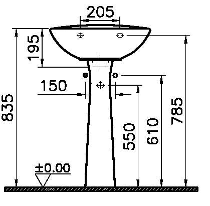 Procasa Normus lavabo 500 x 410 mm - blanc antibactérien - avec trou de robinet - avec trop-plein