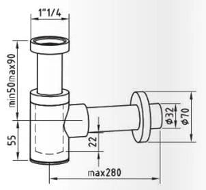Procasa Universal set lave-mains (contient : crépine - siphon- robinet d'arrêt - tuyau 600 mm) - noir mat