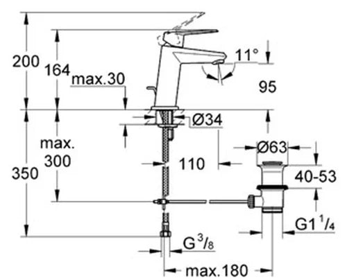 Grohe Eurodisc Cosmopolitan mitigeur lavabo - chromé - avec vidage automatique - corps mince