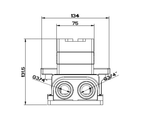 Gessi Rettangolo thermostat encastré 3/4 m/ 2 sorties, installation verticale/horizontale