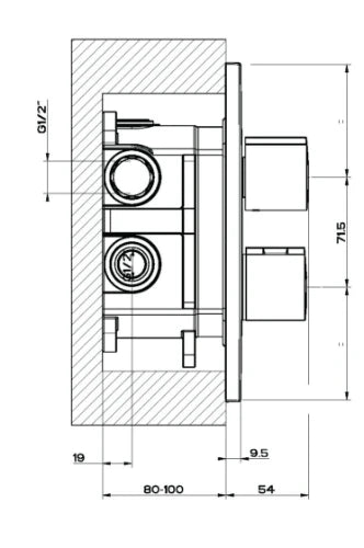 Gessi Emporio mitigeur murale chromé thermostatique- excl corps d'encastrement
