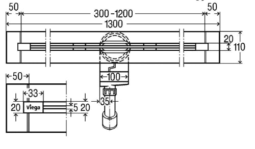 Viega Advantix Vario rigole de douche élément de base 300-1200 mm - recoupable - model 4965.10 - sans set de finition