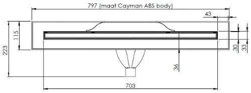 Carrodrain Cayman rigole de douche avec grille 700 mm - Bronze - hauteur d'encastrement 60 mm - débit 31 l/min