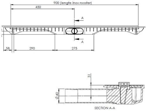 Carrodrain Cayman rigole de douche avec grille 900 mm - Inox - hauteur 60 mm - débit 31 l/min