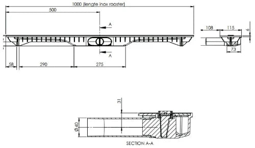 Carrodrain Twiggi XL rigole de douche avec grille 1000 - 1600 mm mm - Inox - hauteur 56 mm - débit 31 l/m