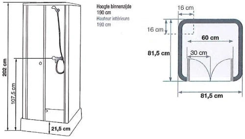 Procasa CA13 cabine de douche acryl 815 x 815 x 2020 mm - blanc - inclusif mitigeur douche, set de douche et set de raccordement