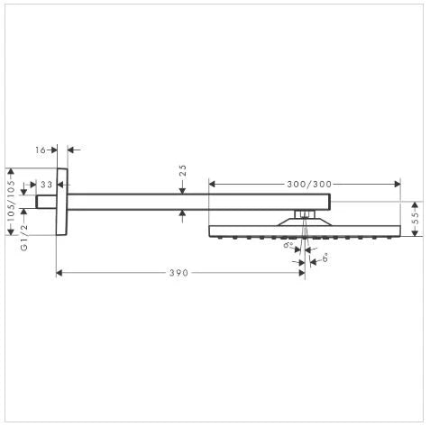 Hansgrohe Raindance E douche de tête mural 300 MM - 300 MM o noir chromé brossé 1 jet avec bras de douche