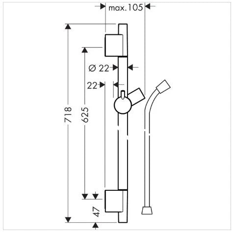 Hansgrohe Unica S Puro barre de douche 22 MM 650 MM bronze brossé barre de douche, flexible de douche, pièce coulissante