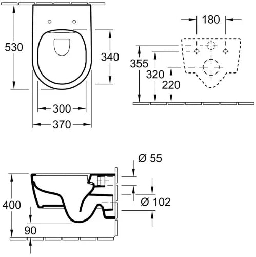 Villeroy & Boch Avento toilette suspendue PACK DirectFlush (toilette suspendue+ siège avec softclose) sans rebord - blanc mat - B370xD530 mm