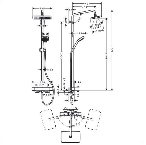 Hansgrohe Croma Select E colonne de douche 1 Jet écosmart 280MM - chromé carré
