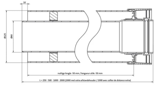 Ubbink Sekurit concentrique PP/PP rallonge (longueur 1000mm) 80/125 mm