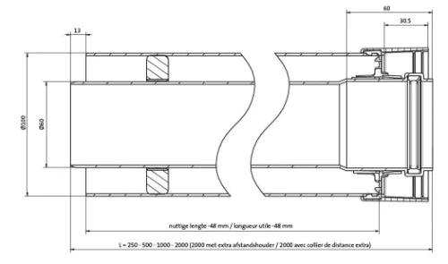 Ubbink Sekurit concentrique PP/PP rallonge (longueur 500mm) 60/100 mm