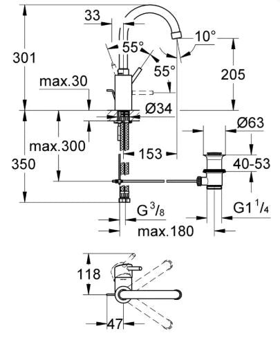 Grohe Concetto new mitigeur lavabo - chromé - avec col de cygne L-size - avec vidage automatique