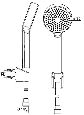 Hansa HansaBasicjet douchette 95 mm - 1 jet - chromé (contient: douchette - flexible de douche 1500 mm - support mural) - prix par set