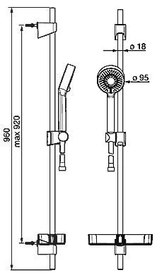 Hansa HansaBasicjet set de douche 920 mm - avec douchette Basicjet 95 mm - 3 jets - chromé - flexible de douche 1750 mm - porte-savon