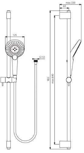 Ideal Standard Ideal Rain 90 ! set de douche chromé 3 fonctions a/barre de douche-douchette-flexilbe-porte savon