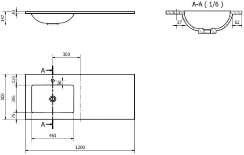 Procasa Solid table-vasque en surface solid avec 1 vasque gauche 1200 x 500 x 20 mm - blanc mat - avec trou de robinet