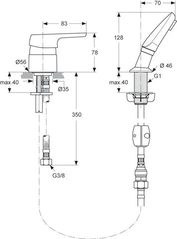 Ideal Standard Cerasprint mitigeur lavabo coiffeurs chromé