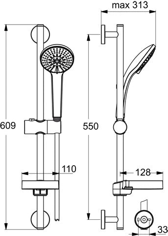 Ideal Standard IdealRain set de douche 60CM  chromé avec barre de douche, porte-savon,douchette -flexible 175cm