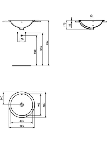 Ideal Standard Connect lavabo encastré rond 480 mm - blanc - sans trou de robinet - avec trop-plein