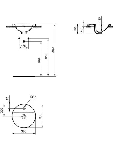 Ideal Standard Connect lavabo encastré 380 x 380 x 165 mm - blanc - avec trou de robinet - avec trop-plein