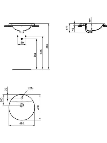 Ideal Standard Connect lavabo encastré 480 x 480 mm - blanc - avec trou de robinet - avec trop-plein
