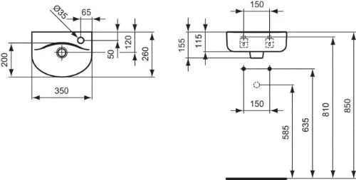 Ideal Standard Connect lave-mains 350 x 260 mm - blanc - avec trou de robinet - avec trop-plein