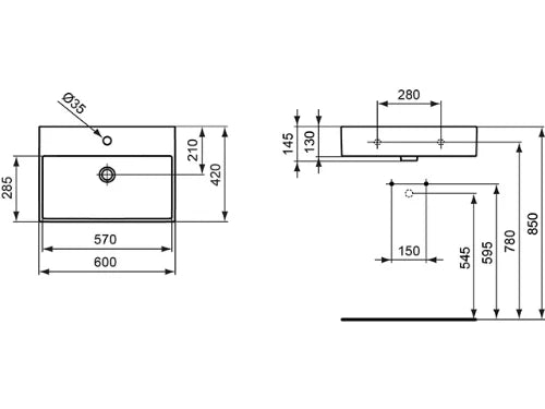 Ideal Standard Strada lavabo 600 x 420 x 145 mm - blanc - avec trou de robinet - avec trop-plein