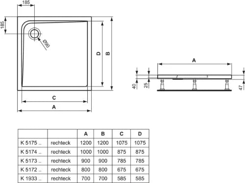 Ideal Standard Ultra Light receveur de douche acrylique 1000 x 1000 x 47 mm - blanc - écoulement 90 mm