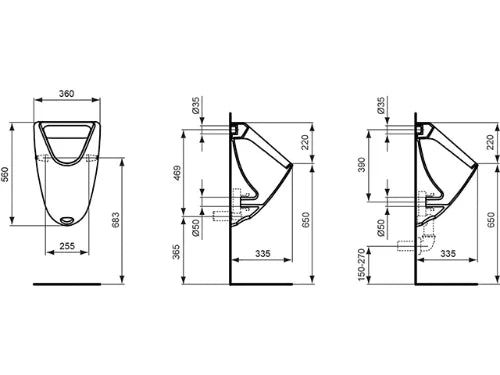 Ideal Standard Astor urinoir 540 x 360 x 335 mm - blanc - raccordement à l'arrière