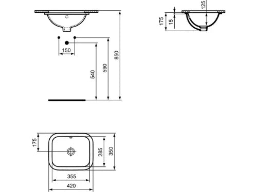 Ideal Standard Connect lavabo sous plan 420 x 350 x 175 mm - blanc - sans trou de robinet - avec trop-plein