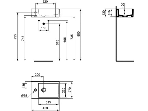 Ideal Standard Strada lave-mains 450 x 270 mm - blanc - avec trou de robinet gauche - sans trop-plein