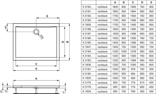 Ideal Standard Ultra Light receveur de douche acrylique 1400 x 800 x 47 mm - blanc - écoulement 90 mm