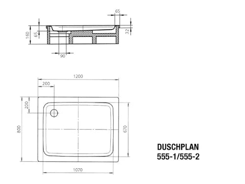TUB DE DOUCHE acier emaille KALDEWEI DUSCHPLAN 120 - 80 o 6,5 ! CM blanc 555-1 sans pieds