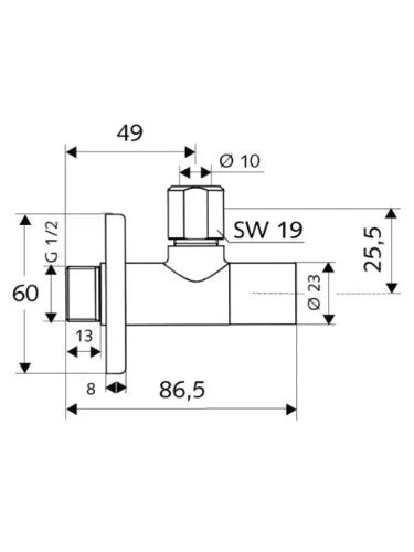 Schell Stile robinet d'arrêt équerre 1/2 x 10 mm - chromé - avec rosace