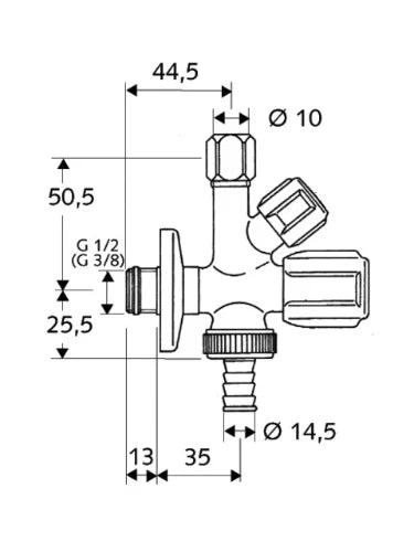 Schell Comfort robinet d'arrêt combi 1/2 x 3/4 x 10 mm - chromé - avec clapet anti-retour et raccordement machine à laver/lave-vaisselle
