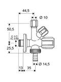 Schell Comfort robinet d'arrêt combi 1/2 x 3/4 x 10 mm - chromé - avec clapet anti-retour et raccordement machine à laver/lave-vaisselle