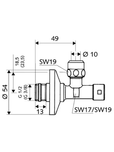 Schell Comfort robinet d'arrêt équerre 1/2 x 10 mm - chromé - joint ASAG - pour clef - avec rosace