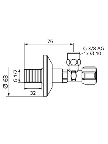 Schell Comfort robinet d'arrêt équerre version long 1/2 x 10 mm - chromé - avec écrou long et rosace
