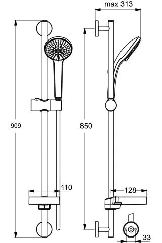 Ideal Standard IdealRain set de douche chromé avec barre de douche 90 cm - 3 fonctions
