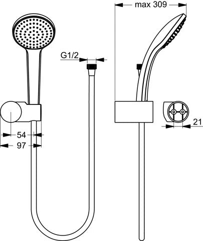 Ideal Standard IdealRain 1jet set douchette - chromé - avec flexible 1/2 x 1250 mm