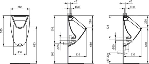 Ideal Standard Astor urinoir 540 x 360 x 335 mm - blanc - raccordement par le haut