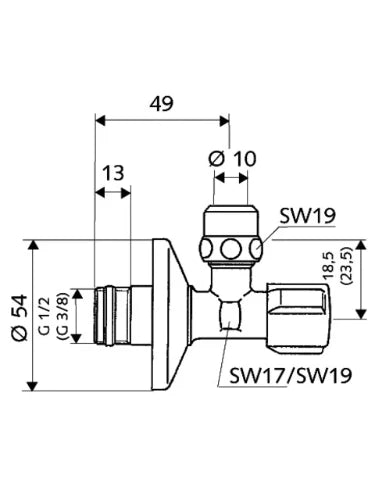 Schell Comfort robinet d'arrêt équerre 3/8 x 10 mm - chromé - avec écrou long et rosace